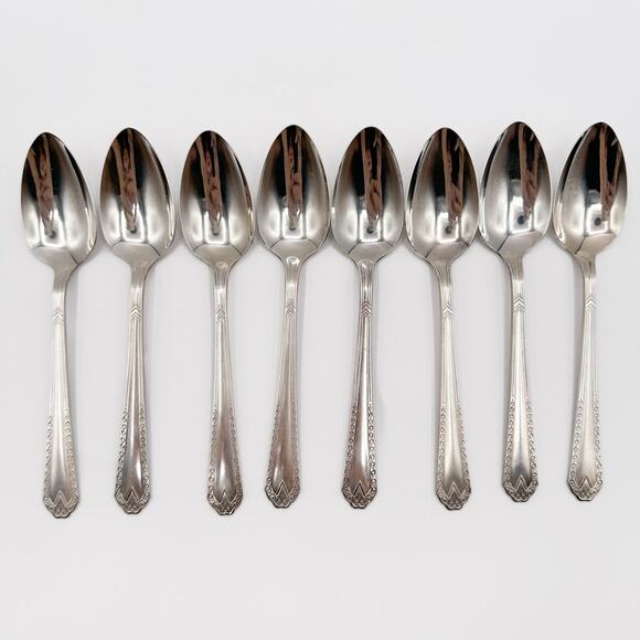 Atq Art Deco National Silver Co EPNS Silver Plate Tea Spoons "Twelve" Set of 8 - Picture 6 of 12